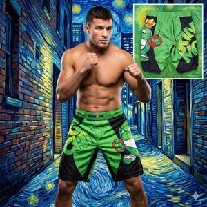 Hypnotik Mens XXL Green Black Fight Shorts Cho King Frog MMA BJJ Grappling